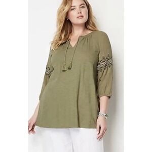 J. Jill Olive Green Tunic with Embroidered Sleeves